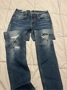 Vigoss Women's Dark Blue Distressed Skinny Jeans